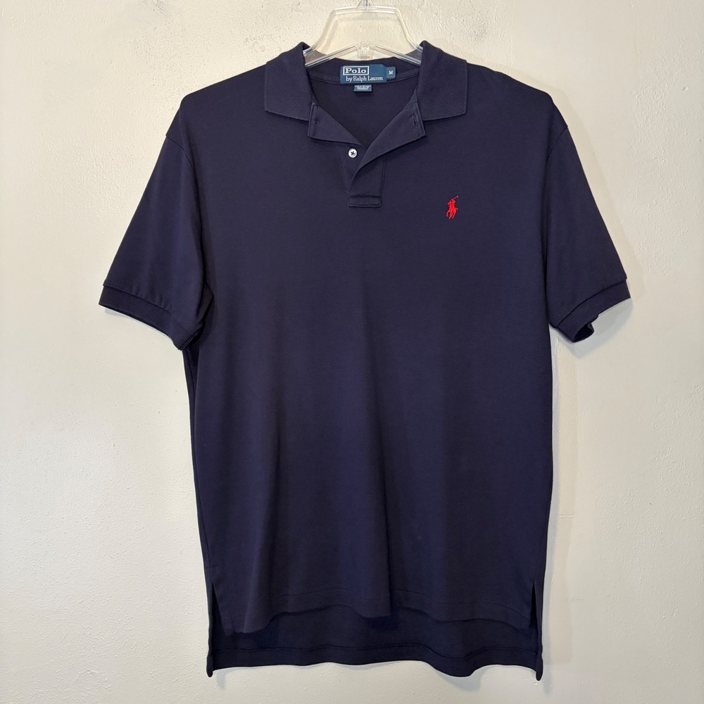 Polo Ralph Lauren Mens Medium Navy Blue Soft Cotton Short Sleeve Polo Shirt